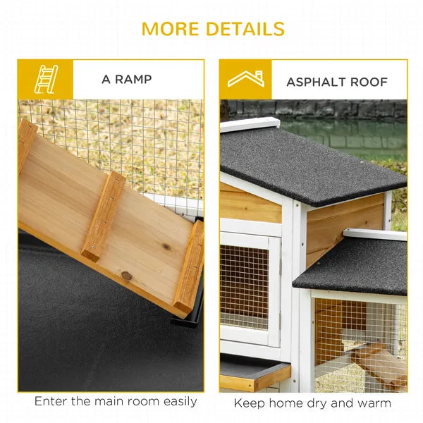 90.5" Wooden Rabbit Hutch Bunny Cage, Small Animals House with Double Side Run Boxes, for Guinea Pig and Small Animals, White - product image 7