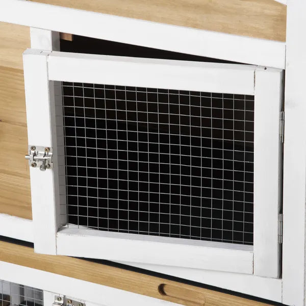 90.5" Wooden Rabbit Hutch Bunny Cage, Small Animals House with Double Side Run Boxes, for Guinea Pig and Small Animals, White - product image 8
