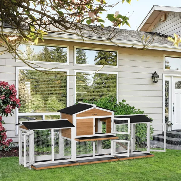 90.5" Wooden Rabbit Hutch Bunny Cage, Small Animals House with Double Side Run Boxes, for Guinea Pig and Small Animals, White - product image 10