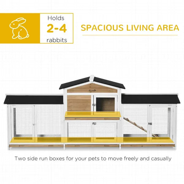 90.5" Wooden Rabbit Hutch Bunny Cage, Small Animals House with Double Side Run Boxes, for Guinea Pig and Small Animals, White - product image 4
