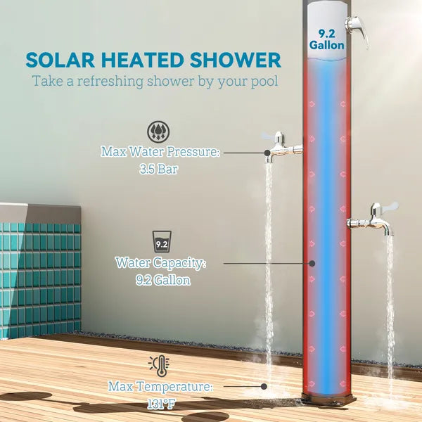 Outsunny 9.2 Gallon Slolar Heated Outdoor Shower with 2 Free-Rotating Shower Heads and Foot Showers for Poolside Beach Spa, 7.1 Ft - product image 4