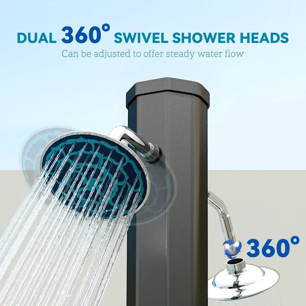 Outsunny 9.2 Gallon Slolar Heated Outdoor Shower with 2 Free-Rotating Shower Heads and Foot Showers for Poolside Beach Spa, 7.1 Ft - product image 5