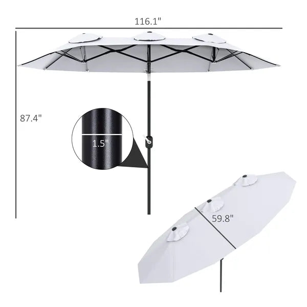 Outsunny 9.5' Double-Sided Patio Umbrella, Large Outdoor Market Umbrella with Push Button Tilt, Crank, 12 Ribs, for Garden, Deck, Pool - product image 3