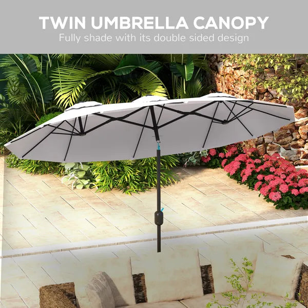 Outsunny 9.5' Double-Sided Patio Umbrella, Large Outdoor Market Umbrella with Push Button Tilt, Crank, 12 Ribs, for Garden, Deck, Pool - product image 5