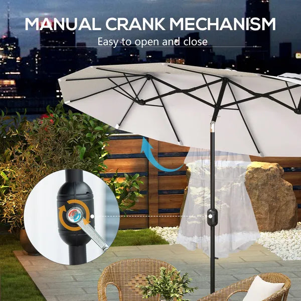 Outsunny 9.5' Double-Sided Patio Umbrella, Large Outdoor Market Umbrella with Push Button Tilt, Crank, 12 Ribs, for Garden, Deck, Pool - product image 6