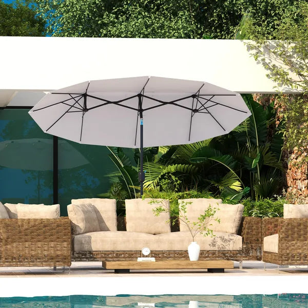Outsunny 9.5' Double-Sided Patio Umbrella, Large Outdoor Market Umbrella with Push Button Tilt, Crank, 12 Ribs, for Garden, Deck, Pool - product image 2