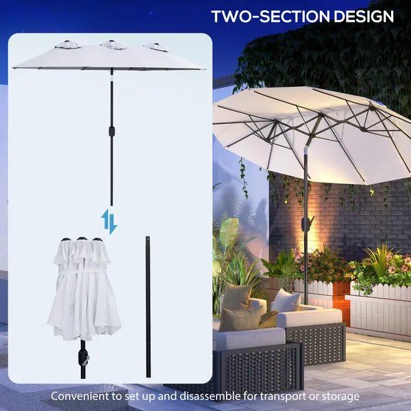 Outsunny 9.5' Double-Sided Patio Umbrella, Large Outdoor Market Umbrella with Push Button Tilt, Crank, 12 Ribs, for Garden, Deck, Pool - product image 8