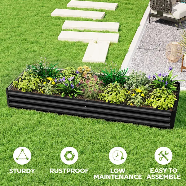95" x 36" x 12" Galvanized Raised Garden Bed, Easy DIY and Cleaning for Growing Flowers, Herbs, Succulents, Black - product image 6