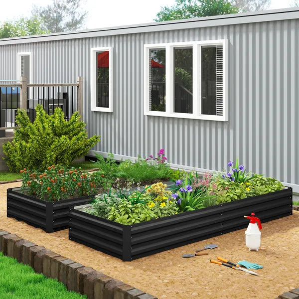 95" x 36" x 12" Galvanized Raised Garden Bed, Easy DIY and Cleaning for Growing Flowers, Herbs, Succulents, Black - product image 9