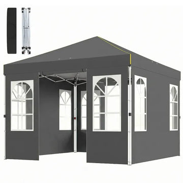 Outsunny 9.6 x 9.6 Ft Pop Up Canopy Tent with Sidewalls, One Push Setup, UPF50+ Portable Instant Canopy Shelter, Dark Gray - product image 1