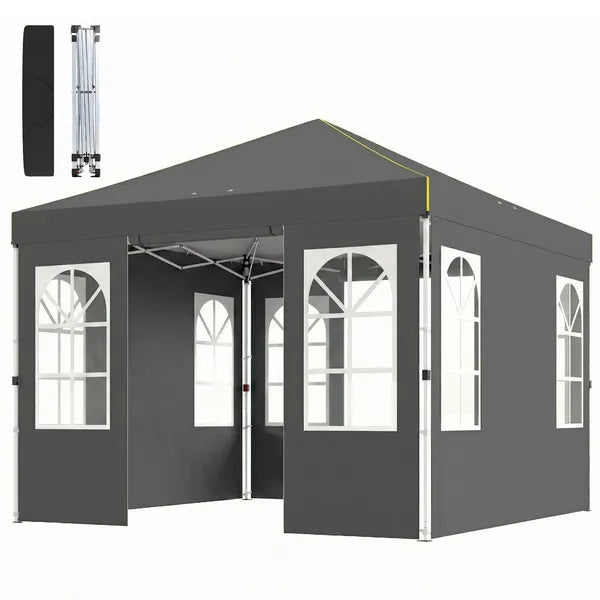 Outsunny 9.6 x 9.6 Ft Pop Up Canopy Tent with Sidewalls, One Push Setup, UPF50+ Portable Instant Canopy Shelter, Dark Gray - product image 1