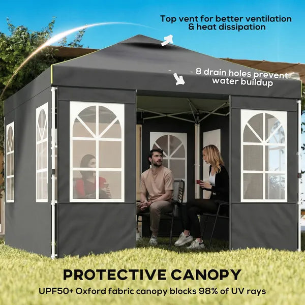 Outsunny 9.6 x 9.6 Ft Pop Up Canopy Tent with Sidewalls, One Push Setup, UPF50+ Portable Instant Canopy Shelter, Dark Gray - product image 4