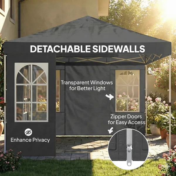 Outsunny 9.6 x 9.6 Ft Pop Up Canopy Tent with Sidewalls, One Push Setup, UPF50+ Portable Instant Canopy Shelter, Dark Gray - product image 8