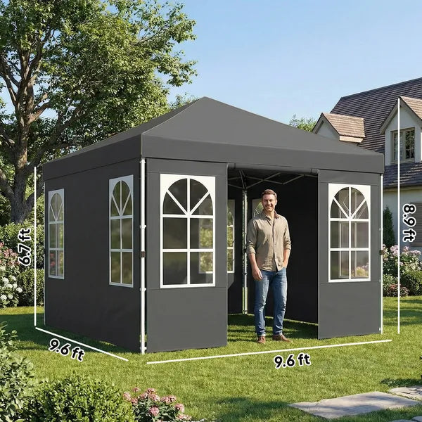 Outsunny 9.6 x 9.6 Ft Pop Up Canopy Tent with Sidewalls, One Push Setup, UPF50+ Portable Instant Canopy Shelter, Dark Gray - product image 3