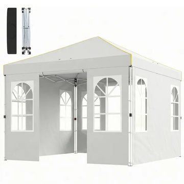 Outsunny 9.6 x 9.6 Ft Pop Up Canopy Tent with Sidewalls, One Push Setup, UPF50+ Portable Instant Canopy Shelter, White - product image 1