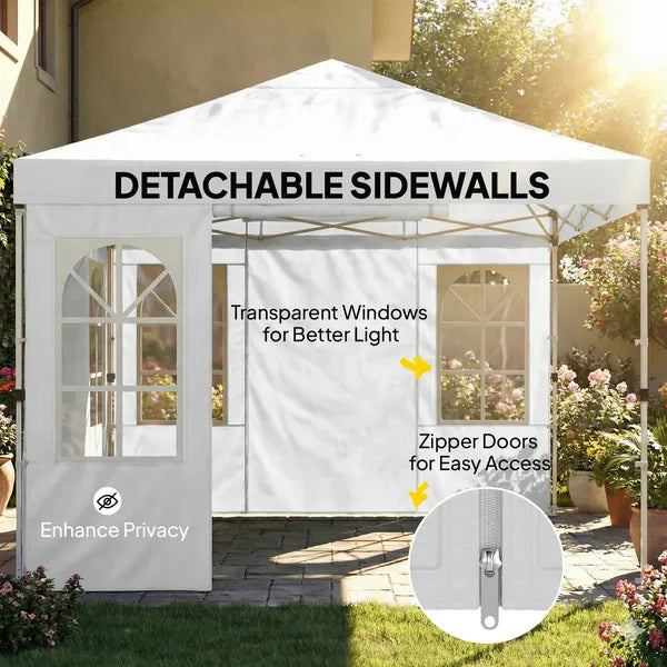 Outsunny 9.6 x 9.6 Ft Pop Up Canopy Tent with Sidewalls, One Push Setup, UPF50+ Portable Instant Canopy Shelter, White - product image 8