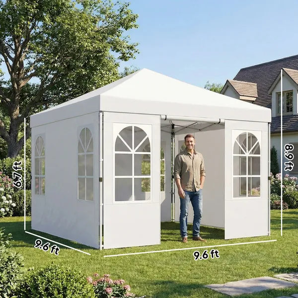 Outsunny 9.6 x 9.6 Ft Pop Up Canopy Tent with Sidewalls, One Push Setup, UPF50+ Portable Instant Canopy Shelter, White - product image 3