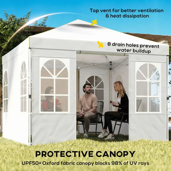 Outsunny 9.6 x 9.6 Ft Pop Up Canopy Tent with Sidewalls, One Push Setup, UPF50+ Portable Instant Canopy Shelter, White - product image 4