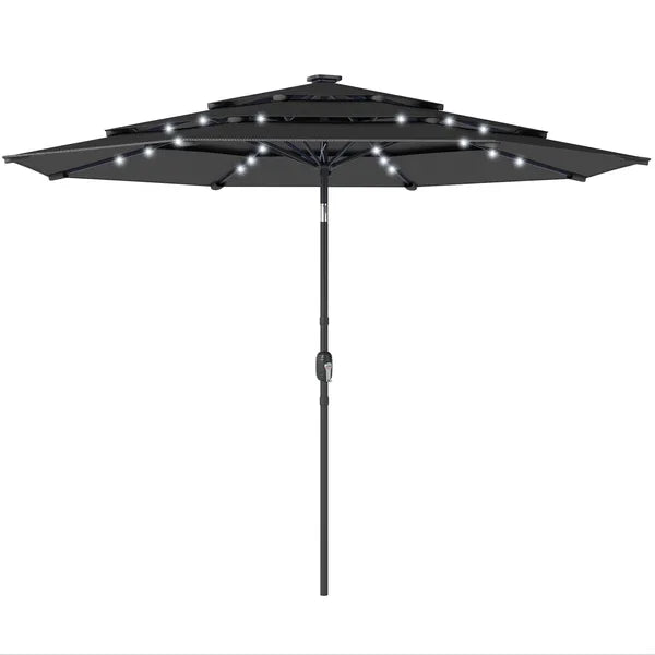Outsunny 9.7 Ft Outdoor Patio Umbrella with Solar LED Lights, 3 Tier Outdoor Table Umbrella with Tilt, Crank, Black - product image 1