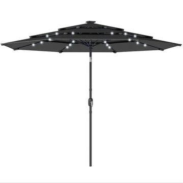 Outsunny 9.7 Ft Outdoor Patio Umbrella with Solar LED Lights, 3 Tier Outdoor Table Umbrella with Tilt, Crank, Black - product image 1