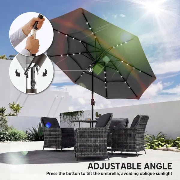Outsunny 9.7 Ft Outdoor Patio Umbrella with Solar LED Lights, 3 Tier Outdoor Table Umbrella with Tilt, Crank, Black - product image 8