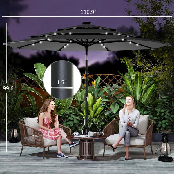 Outsunny 9.7 Ft Outdoor Patio Umbrella with Solar LED Lights, 3 Tier Outdoor Table Umbrella with Tilt, Crank, Black - product image 3