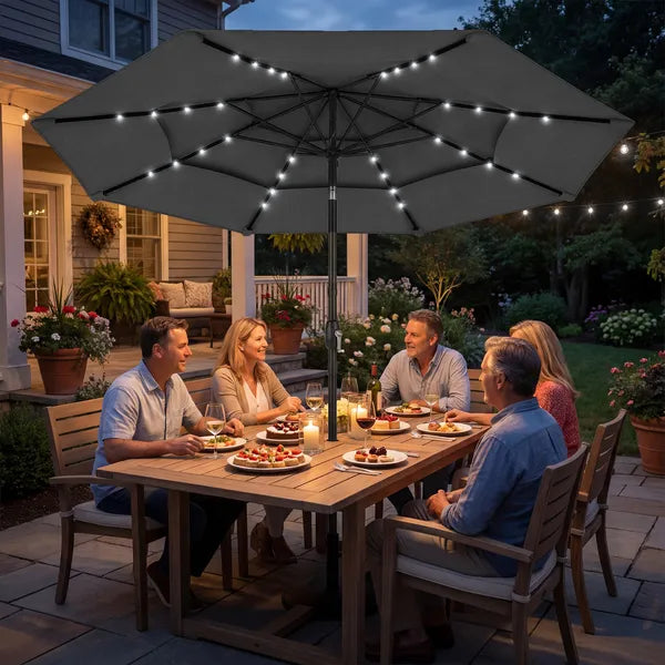 Outsunny 9.7 Ft Outdoor Patio Umbrella with Solar LED Lights, 3 Tier Outdoor Table Umbrella with Tilt, Crank, Black - product image 10