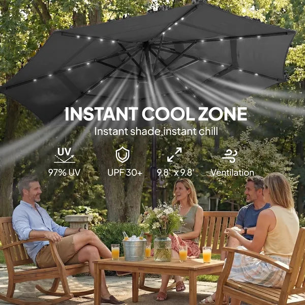 Outsunny 9.7 Ft Outdoor Patio Umbrella with Solar LED Lights, 3 Tier Outdoor Table Umbrella with Tilt, Crank, Black - product image 6