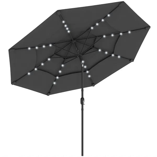 Outsunny 9.7 Ft Outdoor Patio Umbrella with Solar LED Lights, 3 Tier Outdoor Table Umbrella with Tilt, Crank, Black - product image 11