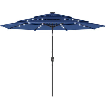 Outsunny 9.7 Ft Outdoor Patio Umbrella with Solar LED Lights, 3 Tier Outdoor Table Umbrella with Tilt, Crank, Navy Blue - product image 1