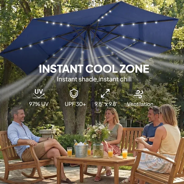 Outsunny 9.7 Ft Outdoor Patio Umbrella with Solar LED Lights, 3 Tier Outdoor Table Umbrella with Tilt, Crank, Navy Blue - product image 6