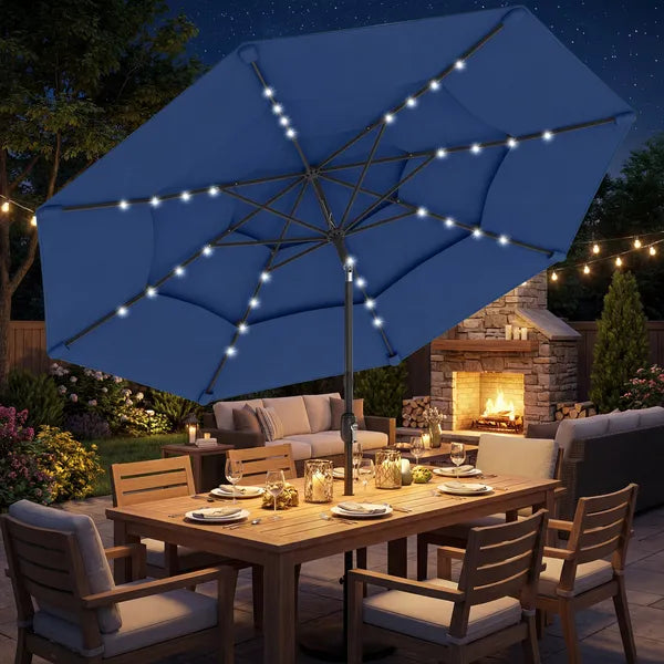 Outsunny 9.7 Ft Outdoor Patio Umbrella with Solar LED Lights, 3 Tier Outdoor Table Umbrella with Tilt, Crank, Navy Blue - product image 9