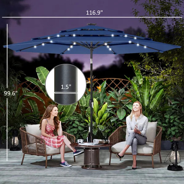 Outsunny 9.7 Ft Outdoor Patio Umbrella with Solar LED Lights, 3 Tier Outdoor Table Umbrella with Tilt, Crank, Navy Blue - product image 3