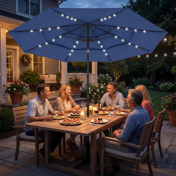 Outsunny 9.7 Ft Outdoor Patio Umbrella with Solar LED Lights, 3 Tier Outdoor Table Umbrella with Tilt, Crank, Navy Blue - product image 10