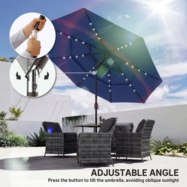 Outsunny 9.7 Ft Outdoor Patio Umbrella with Solar LED Lights, 3 Tier Outdoor Table Umbrella with Tilt, Crank, Navy Blue - product image 8