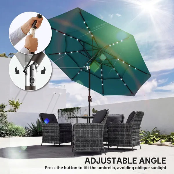 Outsunny 9.7 Ft Outdoor Patio Umbrella with Solar LED Lights, 3 Tier Outdoor Table Umbrella with Tilt, Crank, Teal - product image 8