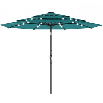Outsunny 9.7 Ft Outdoor Patio Umbrella with Solar LED Lights, 3 Tier Outdoor Table Umbrella with Tilt, Crank, Teal - product image 1