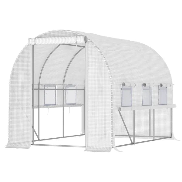 9.7' x 6.5' x 6.5' High Tunnel Greenhouse, with Anti-Tear PE Cover, Zipper Doors and Mesh Windows, Steel Frame, Walk-in Green House, White - product image 1