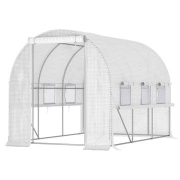 9.7' x 6.5' x 6.5' High Tunnel Greenhouse, with Anti-Tear PE Cover, Zipper Doors and Mesh Windows, Steel Frame, Walk-in Green House, White - product image 1