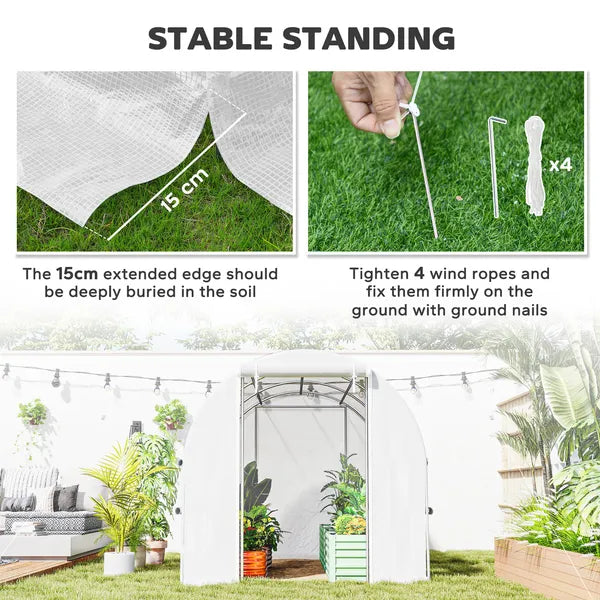 9.7' x 6.5' x 6.5' High Tunnel Greenhouse, with Anti-Tear PE Cover, Zipper Doors and Mesh Windows, Steel Frame, Walk-in Green House, White - product image 6