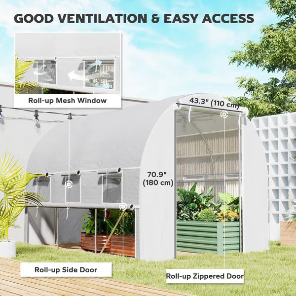 9.7' x 6.5' x 6.5' High Tunnel Greenhouse, with Anti-Tear PE Cover, Zipper Doors and Mesh Windows, Steel Frame, Walk-in Green House, White - product image 4