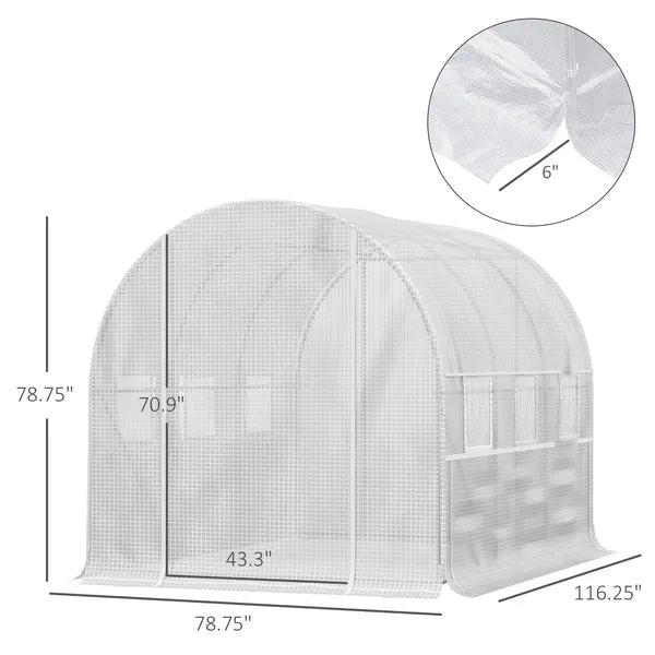 9.7' x 6.5' x 6.5' High Tunnel Greenhouse, with Anti-Tear PE Cover, Zipper Doors and Mesh Windows, Steel Frame, Walk-in Green House, White - product image 3
