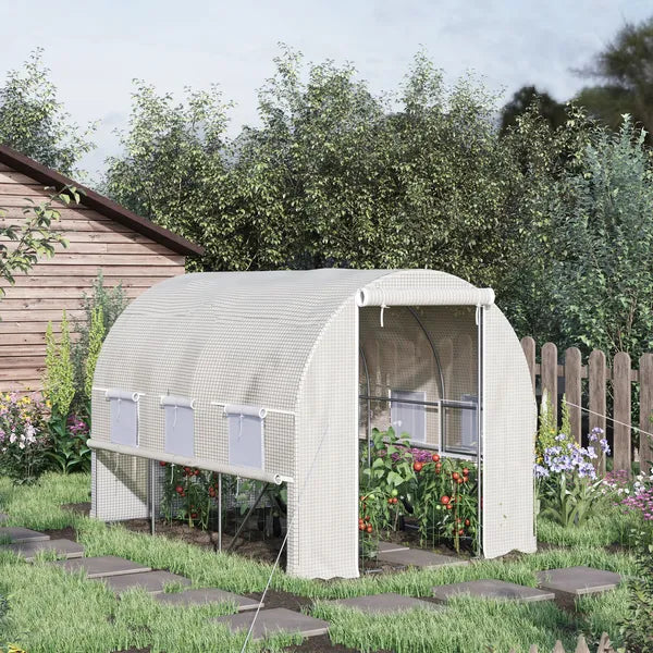 9.7' x 6.5' x 6.5' High Tunnel Greenhouse, with Anti-Tear PE Cover, Zipper Doors and Mesh Windows, Steel Frame, Walk-in Green House, White - product image 10