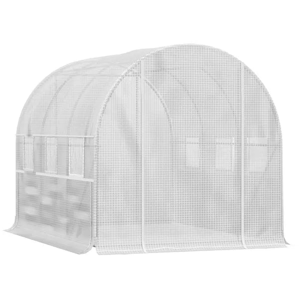 9.7' x 6.5' x 6.5' High Tunnel Greenhouse, with Anti-Tear PE Cover, Zipper Doors and Mesh Windows, Steel Frame, Walk-in Green House, White - product image 11