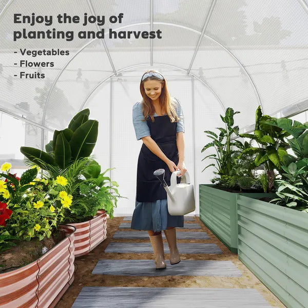 9.7' x 6.5' x 6.5' High Tunnel Greenhouse, with Anti-Tear PE Cover, Zipper Doors and Mesh Windows, Steel Frame, Walk-in Green House, White - product image 7