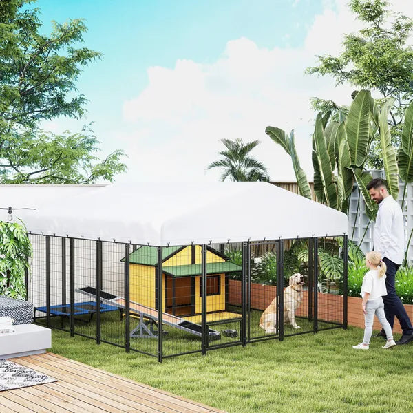PawHut 9.8 ft x 9.8 ft x 6 ft Outdoor Dog Kennel, Dog Kennel Outside Run with 360 Degree Rotating Bowls, Waterproof and UV Resistant Cover - product image 10
