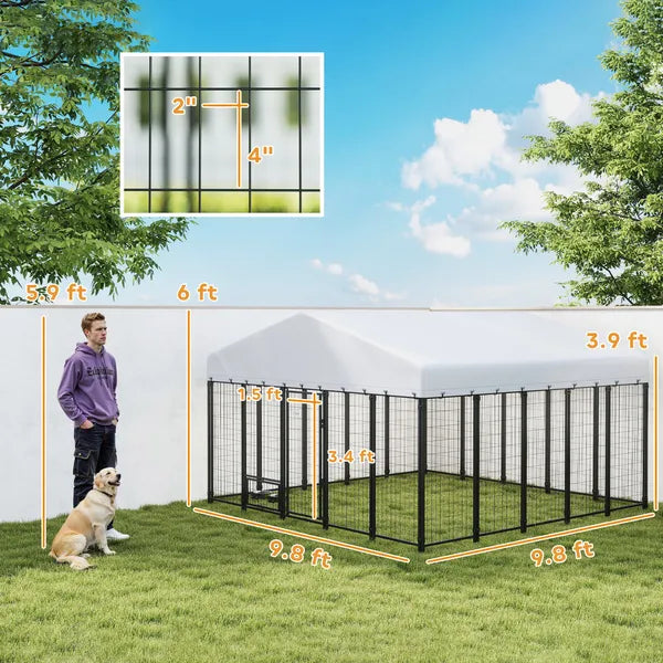PawHut 9.8 ft x 9.8 ft x 6 ft Outdoor Dog Kennel, Dog Kennel Outside Run with 360 Degree Rotating Bowls, Waterproof and UV Resistant Cover - product image 3