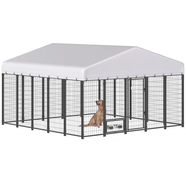 PawHut 9.8 ft x 9.8 ft x 6 ft Outdoor Dog Kennel, Dog Kennel Outside Run with 360 Degree Rotating Bowls, Waterproof and UV Resistant Cover - product image 11