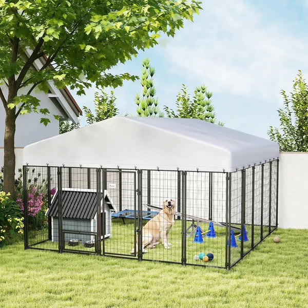 PawHut 9.8 ft x 9.8 ft x 6 ft Outdoor Dog Kennel, Dog Kennel Outside Run with 360 Degree Rotating Bowls, Waterproof and UV Resistant Cover - product image 2
