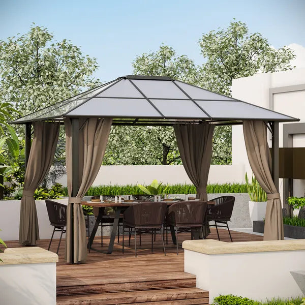 9.84' x 11.8' Universal Gazebo Sidewall Set with 4 Panels, Hooks/C-Rings Included for Pergolas and Cabanas, Brown - product image 11